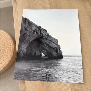 Black & White Coastal Rock Arch 8x10 Glossy Photo Print – Minimal Ocean Wall Art